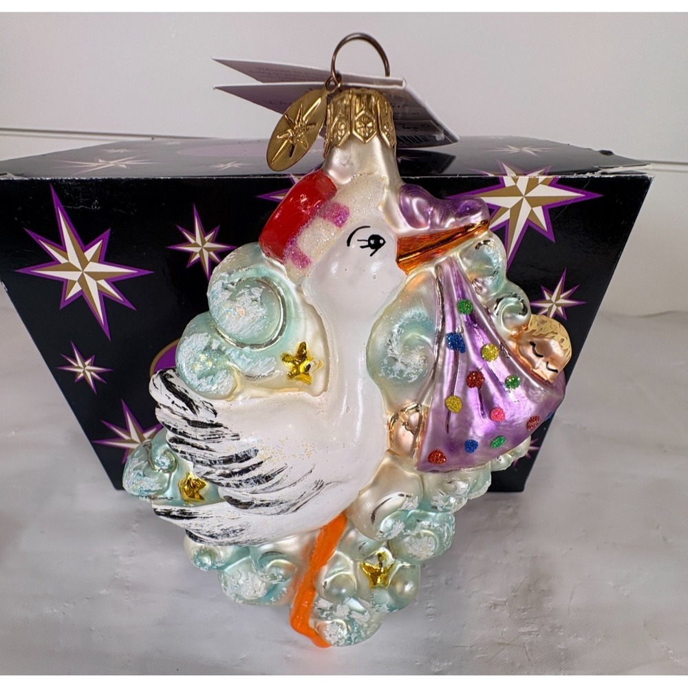 Retired‎ Christopher Radko Expressing a Blessing Baby Stork With Tag Ornament